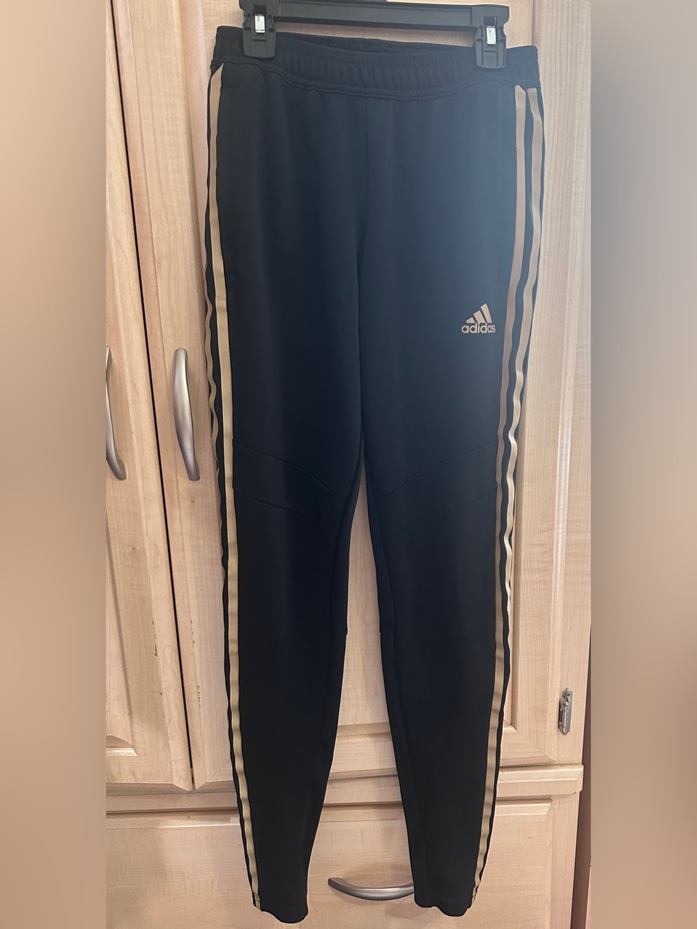 Adidas Black Joggers with Gold Stripes